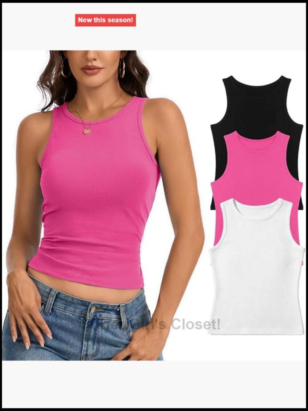 Women's High Neck Cotton Spandex Racerback Tank Top Slim Fit Crop